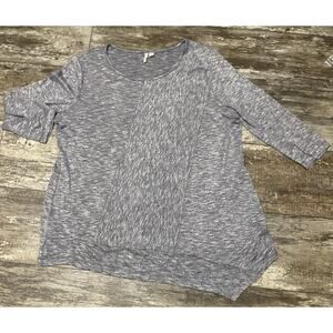 Cato Navy White Heathered Asymmetrical Hem Tunic Top 3/4 Sleeve Womans Size XL